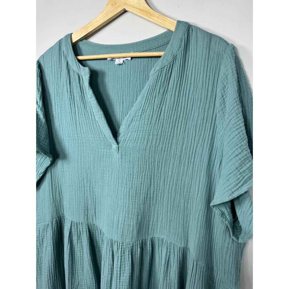 Lucky Brand Women's Dress Blue Green Tiered Short Midi Cotton Gauze Pockets 1X - Picture 5 of 11